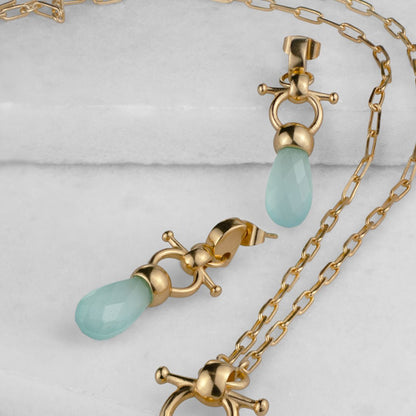 Urban Equestrian  Droplette - Aqua Chalcedony Horse Bit Equestrian Earring in Gold