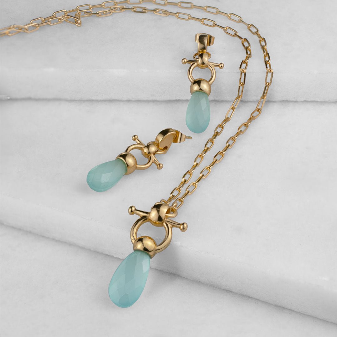 Urban Equestrian  Droplette - Aqua Chalcedony Horse Bit Equestrian Earring in Gold