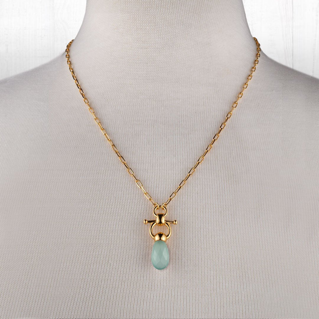 Urban Equestrian  Droplette - Aqua Chalcedony Horse Bit Equestrian Earring in Gold
