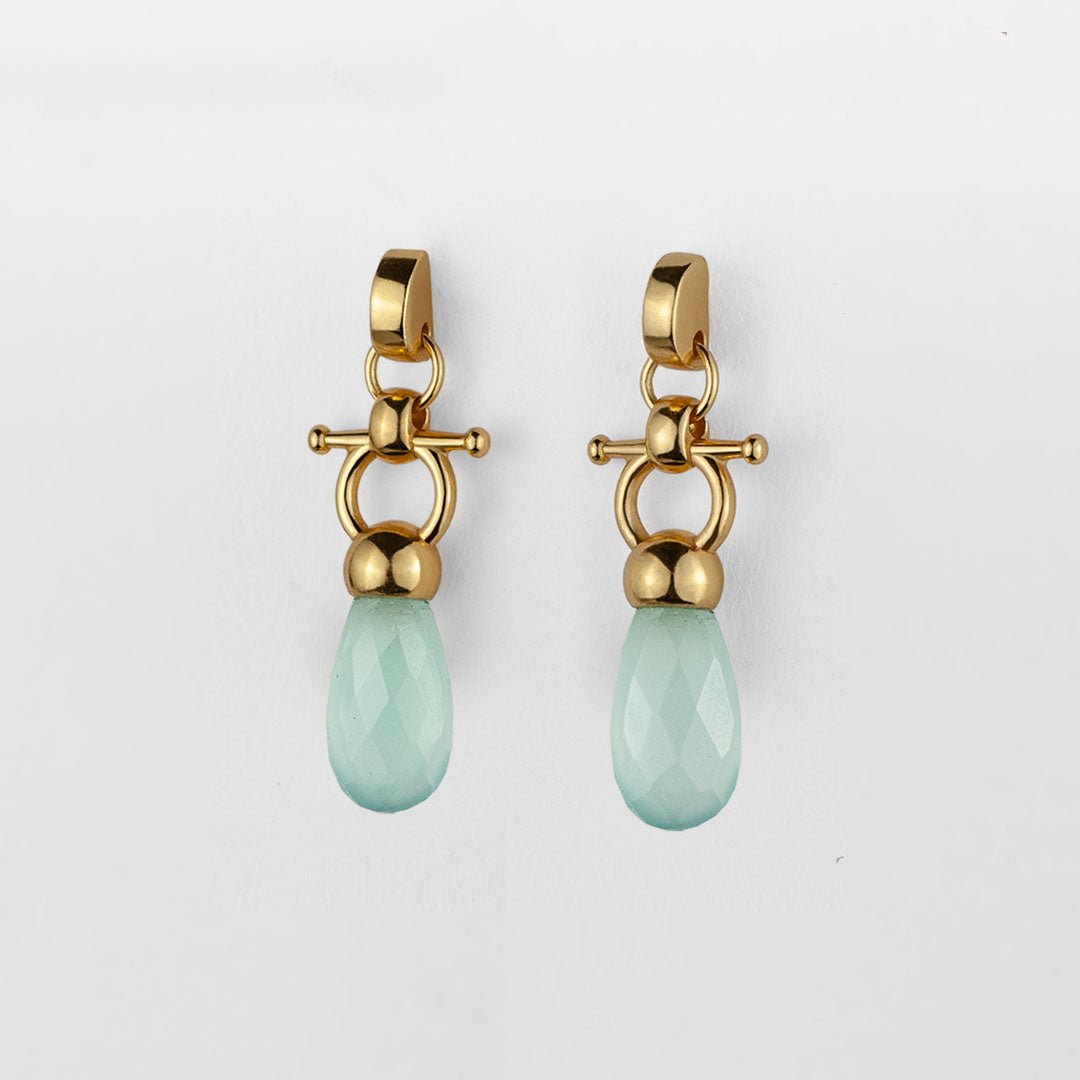 Urban Equestrian  Droplette - Aqua Chalcedony Horse Bit Equestrian Earring in Gold