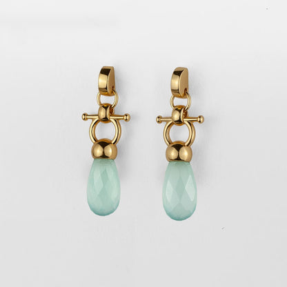 Urban Equestrian  Droplette - Aqua Chalcedony Horse Bit Equestrian Earring in Gold