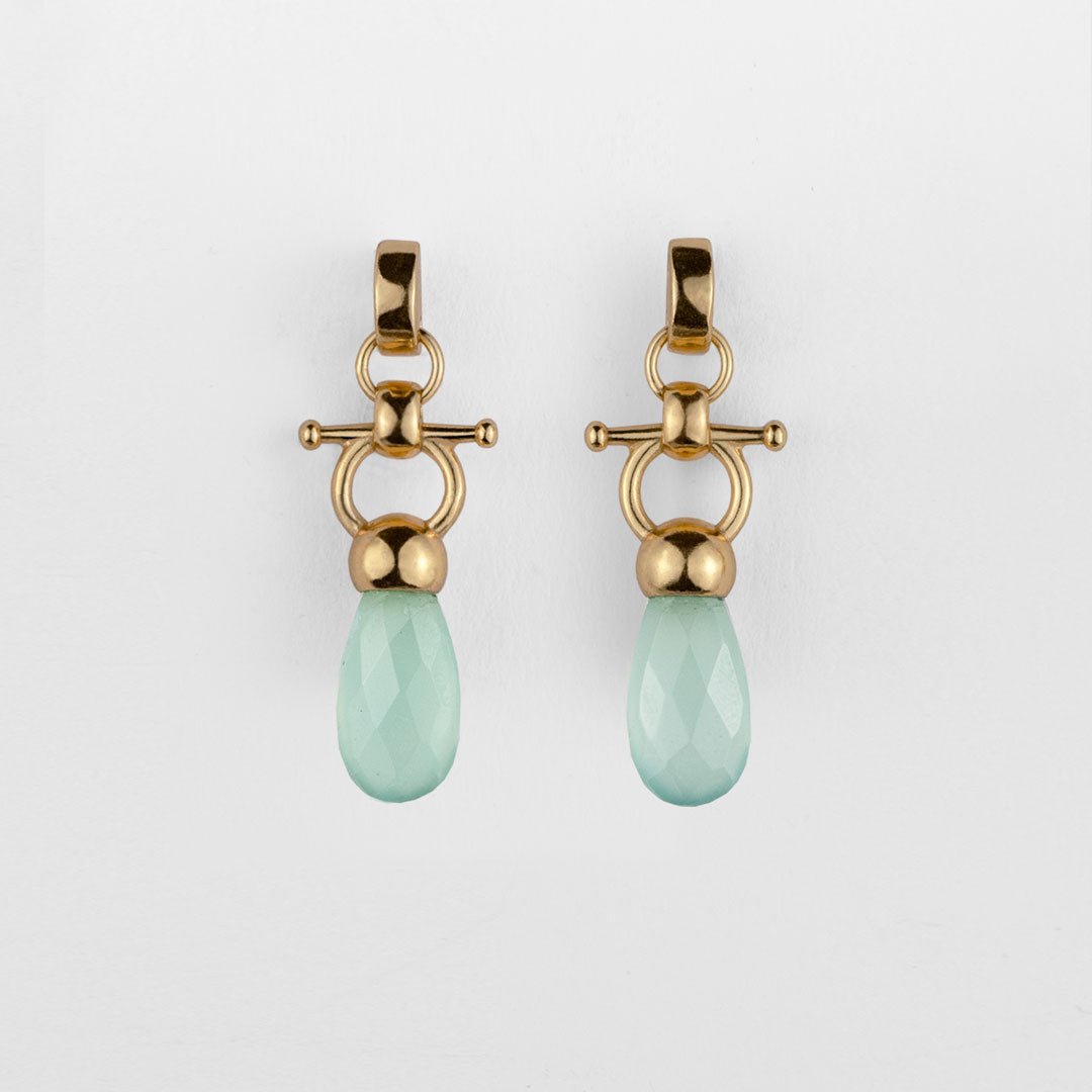 Urban Equestrian  Droplette - Aqua Chalcedony Horse Bit Equestrian Earring in Gold