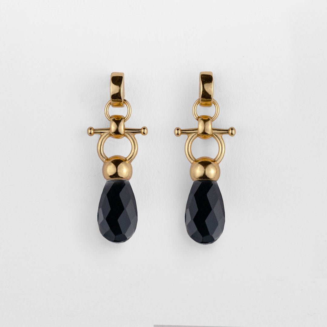 Urban Equestrian  Droplette - Black Onyx Horse Bit Earring Equestrian in Gold