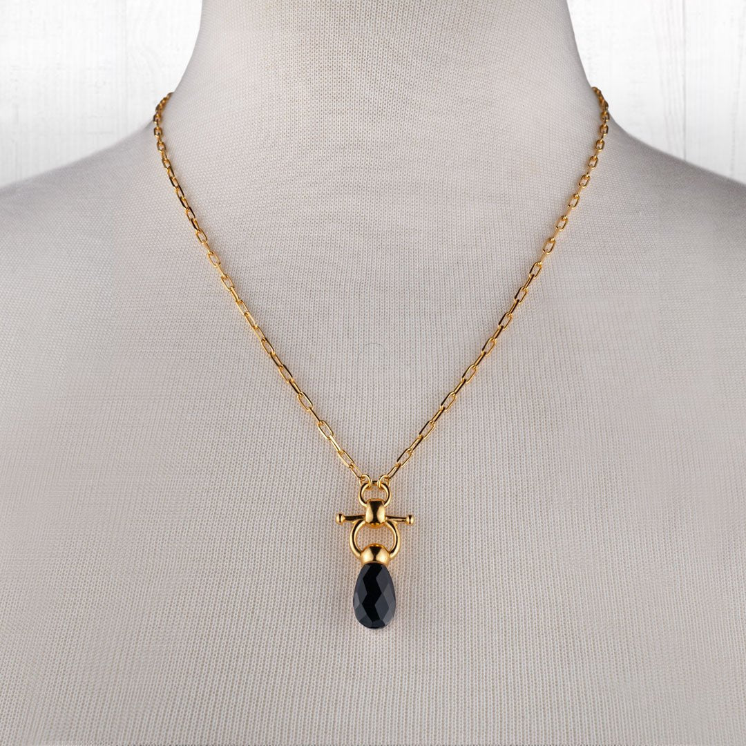Urban Equestrian  Droplette - Black Onyx Horse Bit Earring Equestrian in Gold