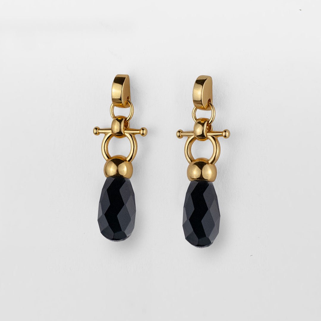 Urban Equestrian  Droplette - Black Onyx Horse Bit Earring Equestrian in Gold