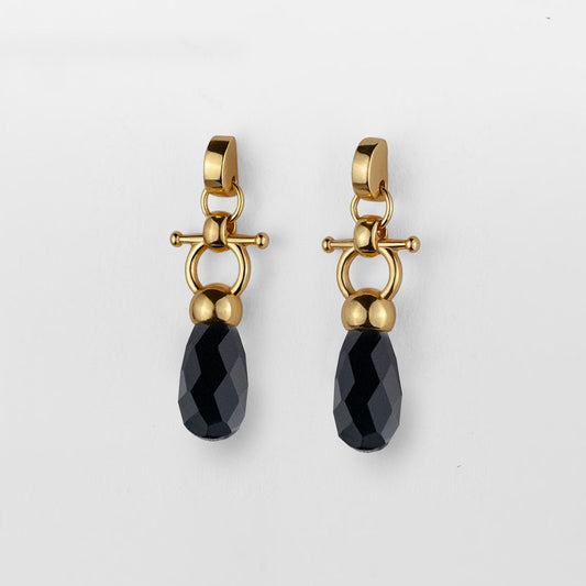 Urban Equestrian  Droplette - Black Onyx Horse Bit Earring Equestrian in Gold
