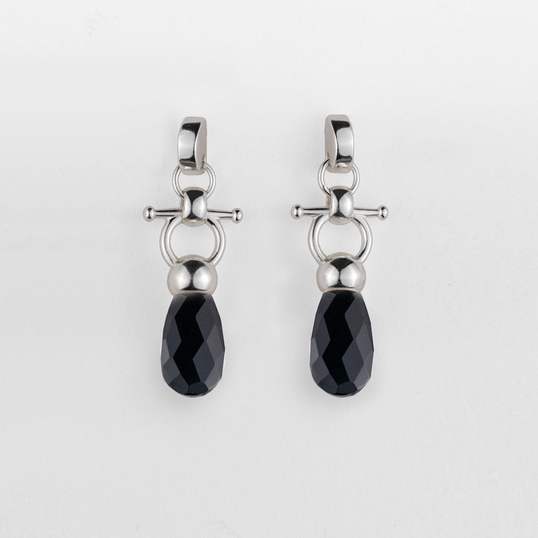 Urban Equestrian  Droplette - Black Onyx Horse Bit Equestrian Earring in Silver