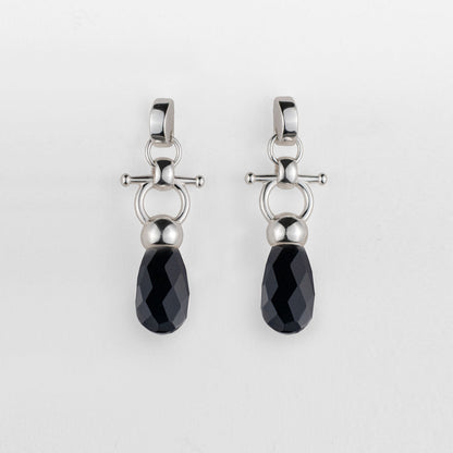 Urban Equestrian  Droplette - Black Onyx Horse Bit Equestrian Earring in Silver