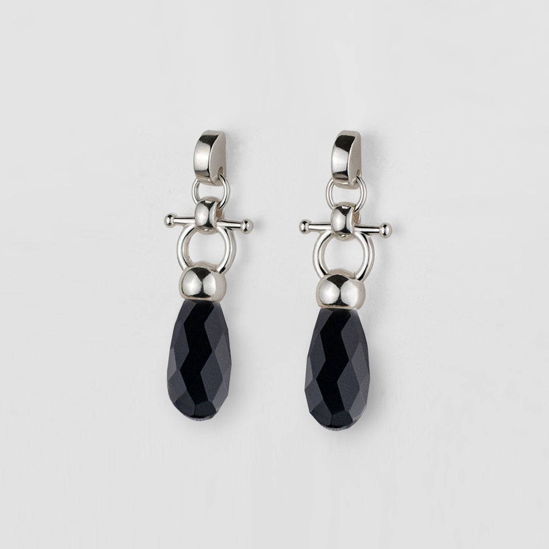 Urban Equestrian  Droplette - Black Onyx Horse Bit Equestrian Earring in Silver