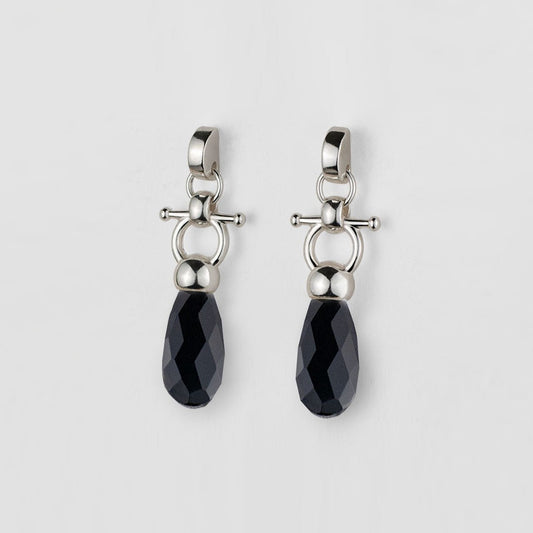 Urban Equestrian  Droplette - Black Onyx Horse Bit Equestrian Earring in Silver