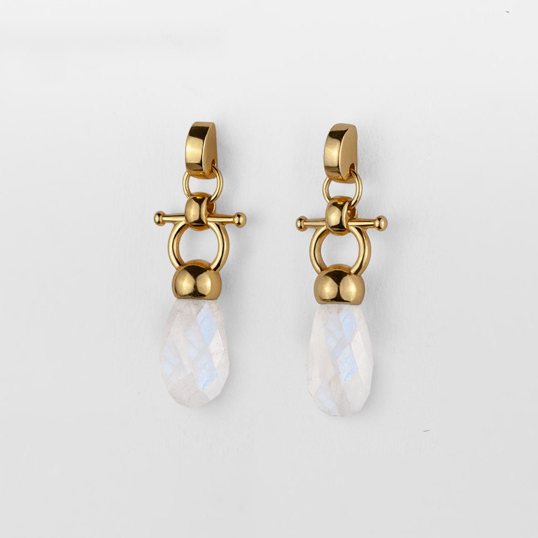 Urban Equestrian  Droplette - Moonstone Horse Bit Equestrian Earring in Gold