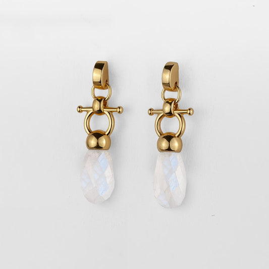 Urban Equestrian  Droplette - Moonstone Horse Bit Equestrian Earring in Gold