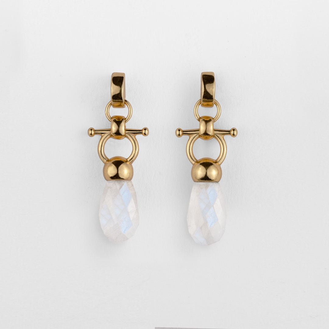 Urban Equestrian  Droplette - Moonstone Horse Bit Equestrian Earring in Gold