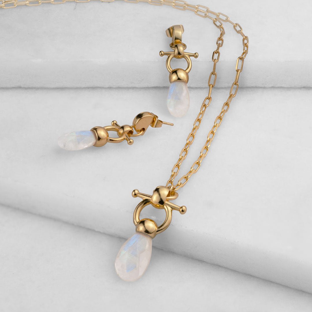 Urban Equestrian  Droplette - Moonstone Horse Bit Equestrian Earring in Gold
