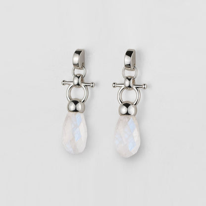 Urban Equestrian  Droplette - Moonstone Horse Bit Equestrian Earring in Silver