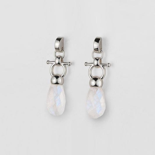 Urban Equestrian  Droplette - Moonstone Horse Bit Equestrian Earring in Silver