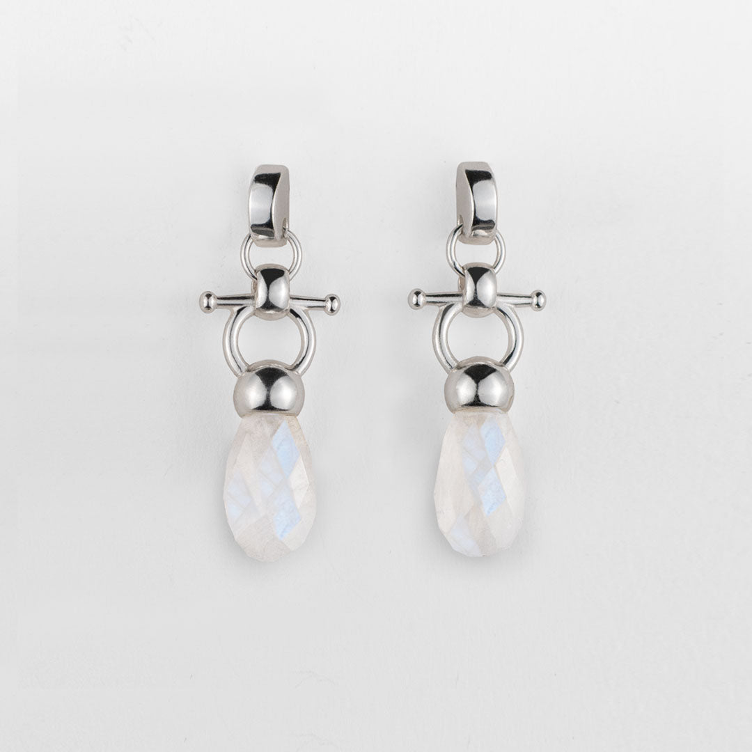 Urban Equestrian  Droplette - Moonstone Horse Bit Equestrian Earring in Silver