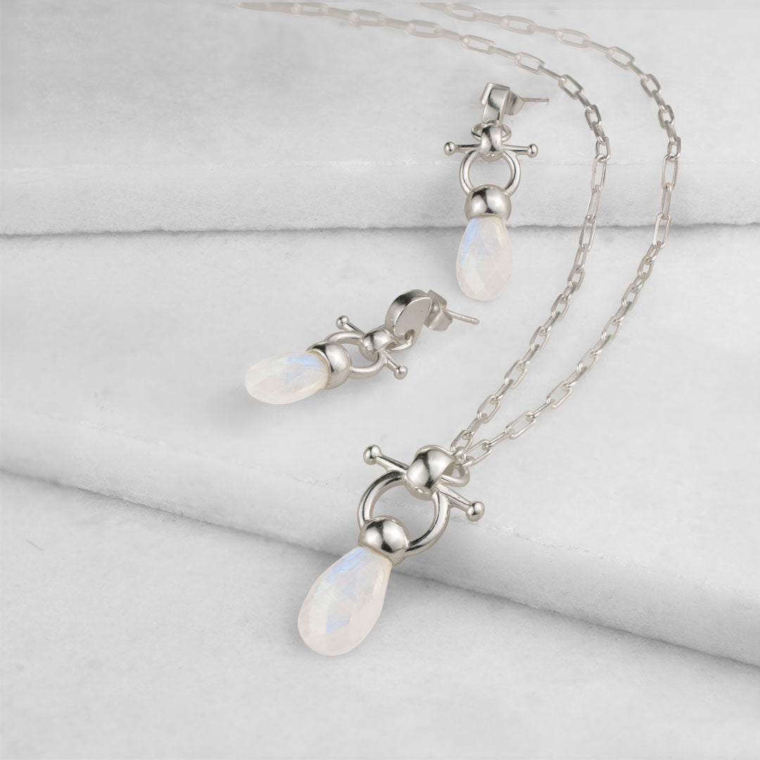 Urban Equestrian  Droplette - Moonstone Horse Bit Equestrian Earring in Silver