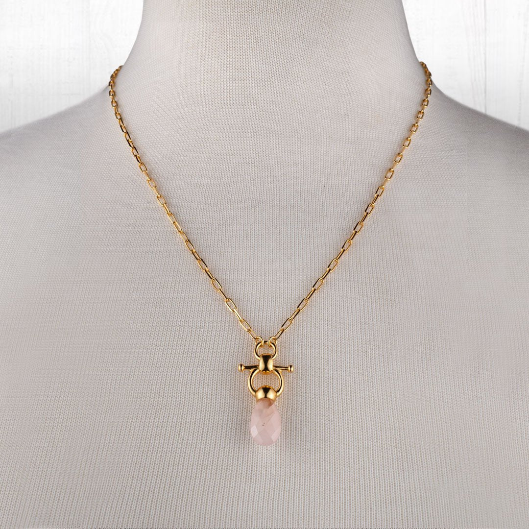 Urban Equestrian  Droplette - Rose Quartz Horse Bit Equestrian Earring in Gold