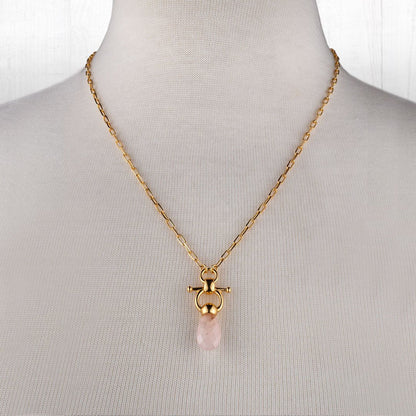 Urban Equestrian  Droplette - Rose Quartz Horse Bit Equestrian Earring in Gold