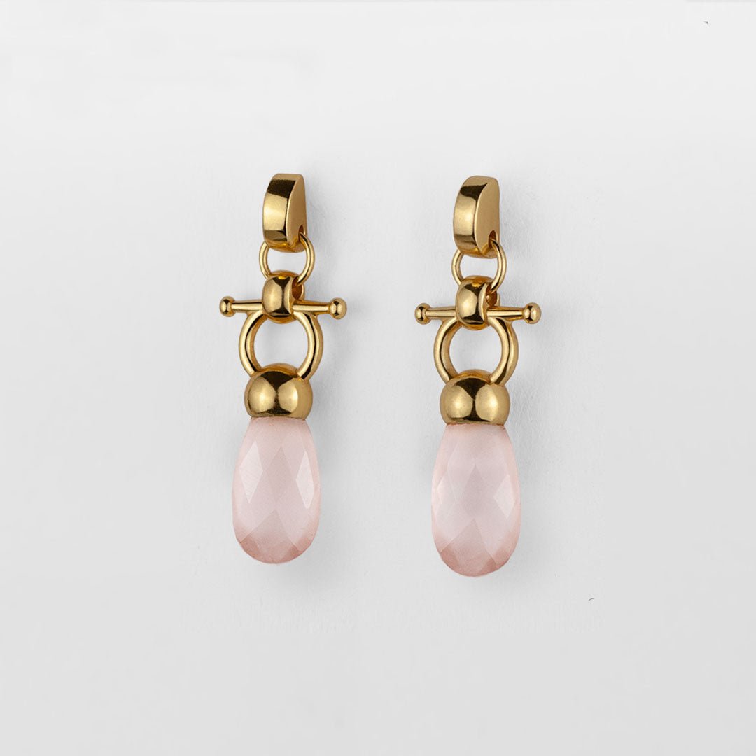 Urban Equestrian  Droplette - Rose Quartz Horse Bit Equestrian Earring in Gold