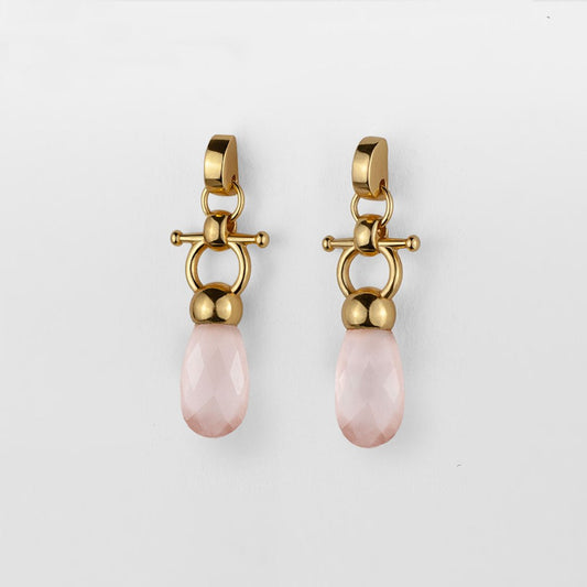 Urban Equestrian  Droplette - Rose Quartz Horse Bit Equestrian Earring in Gold