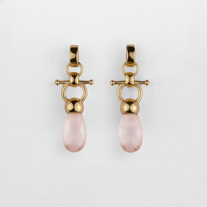Urban Equestrian  Droplette - Rose Quartz Horse Bit Equestrian Earring in Gold