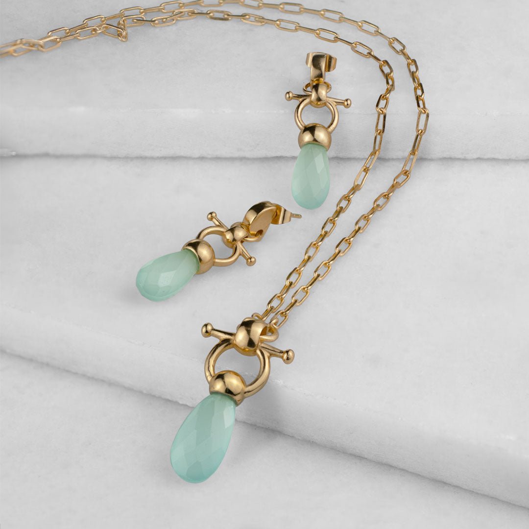 Urban Equestrian  Droplette - Aqua Chalcedony Equestrian Horse Bit Necklace in Gold