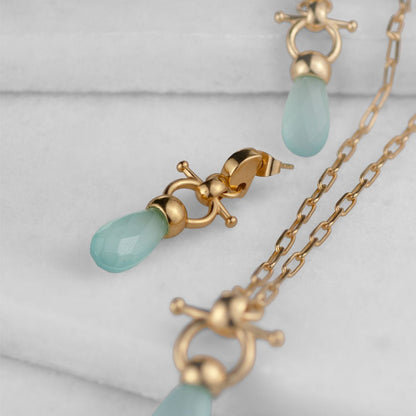 Urban Equestrian  Droplette - Aqua Chalcedony Equestrian Horse Bit Necklace in Gold
