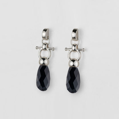 Urban Equestrian  Droplette - Black Onyx Equestrian Horse Bit Necklace in Silver