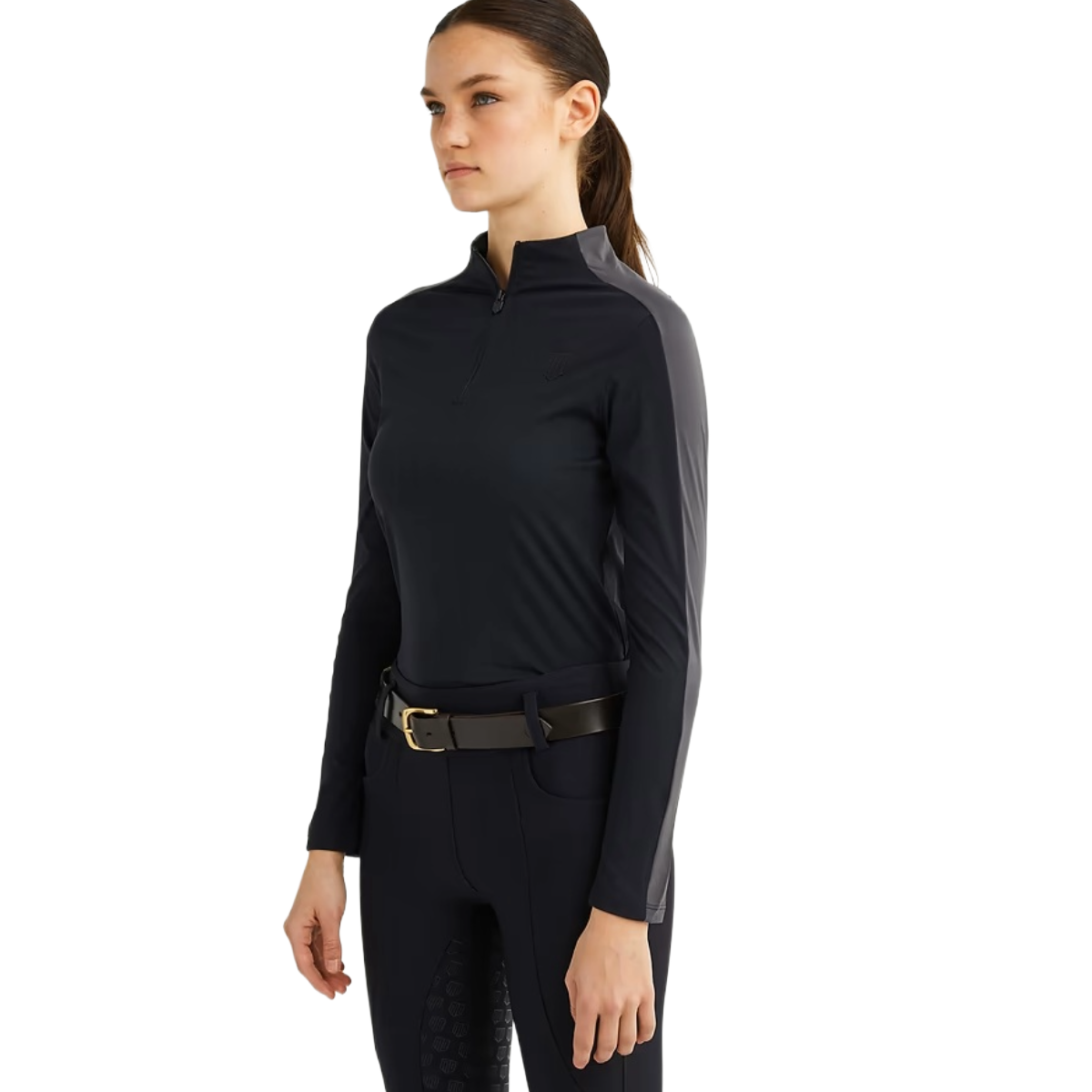 Maya Delorez Women's Long Sleeve Zipper-Black/Gray-Front View