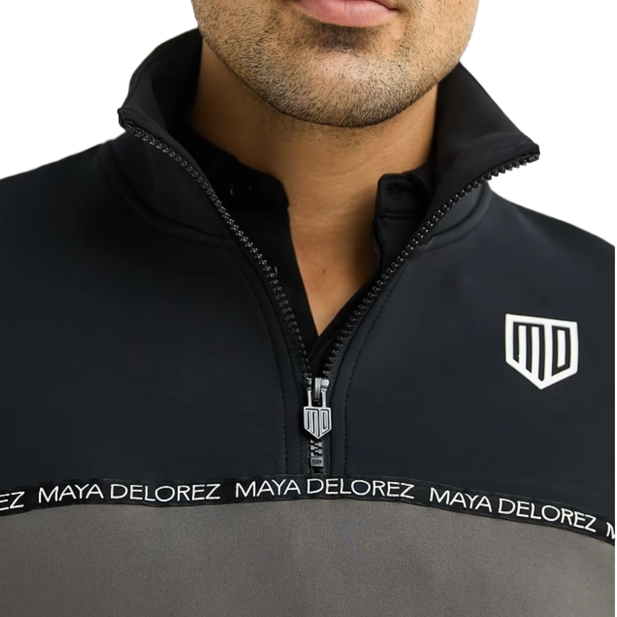 Maya Delorez Men's Halfzip Pullover-Gray/Black-Front Logo View