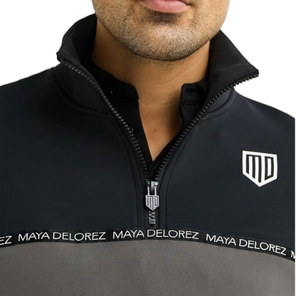 Maya Delorez Men's Halfzip Pullover-Gray/Black-Front Logo View