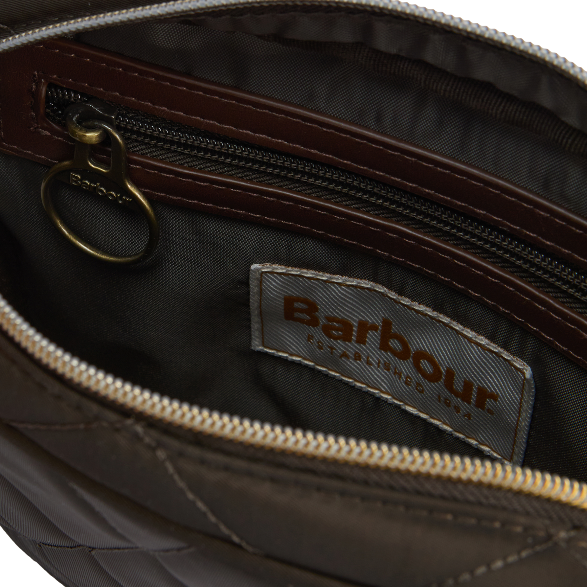 Barbour Quilted Crossbody Bag, olive, open view