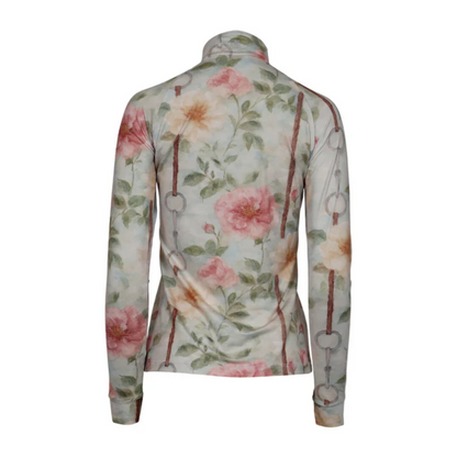 Dapplebay Women's Vintage Floral 1/4 Zip Long Sleeve Riding Top