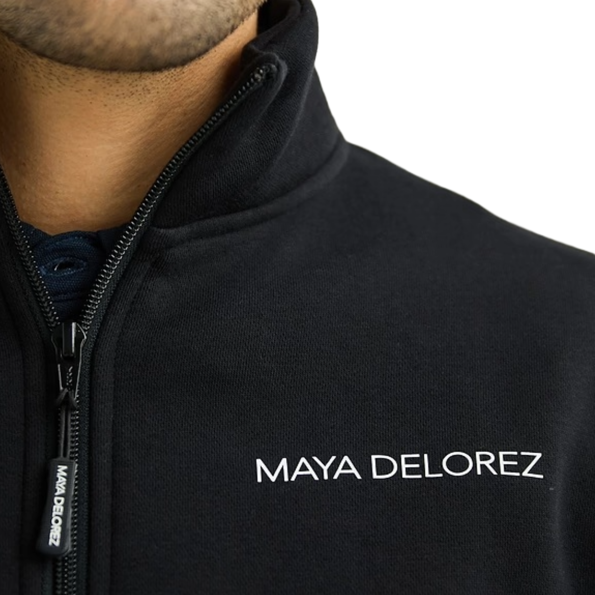 Maya Delorez Men's Zip-up Sweater-Black-Front Logo View