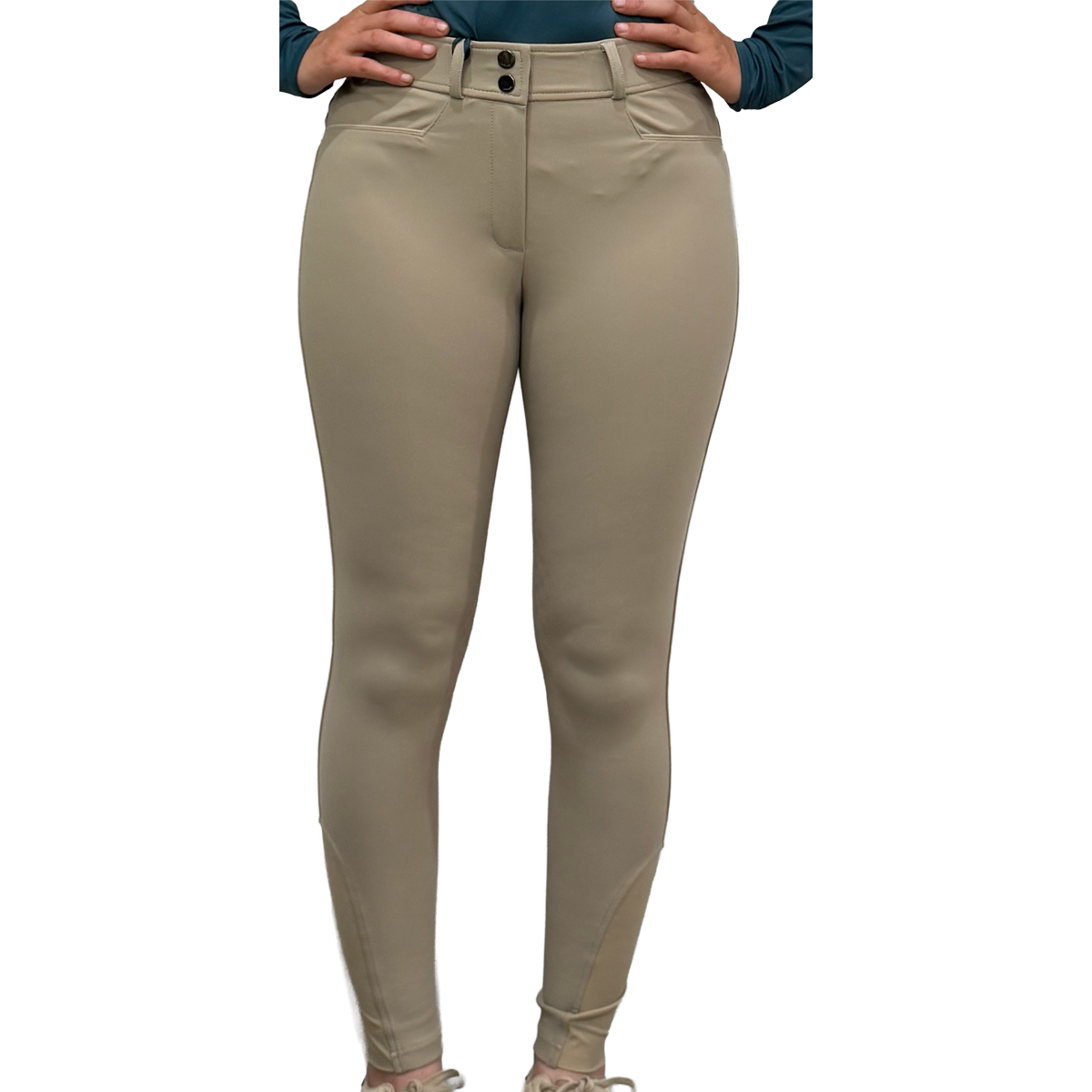 LeMieux Isabelle Knee Grip Breeches Model View in Almond