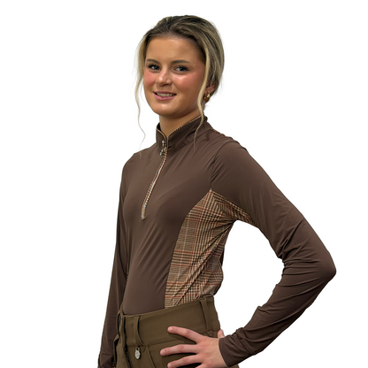 Dapplebay Women's Grace 1/4 Zip Long Sleeve Riding Top-Chocoate-side view