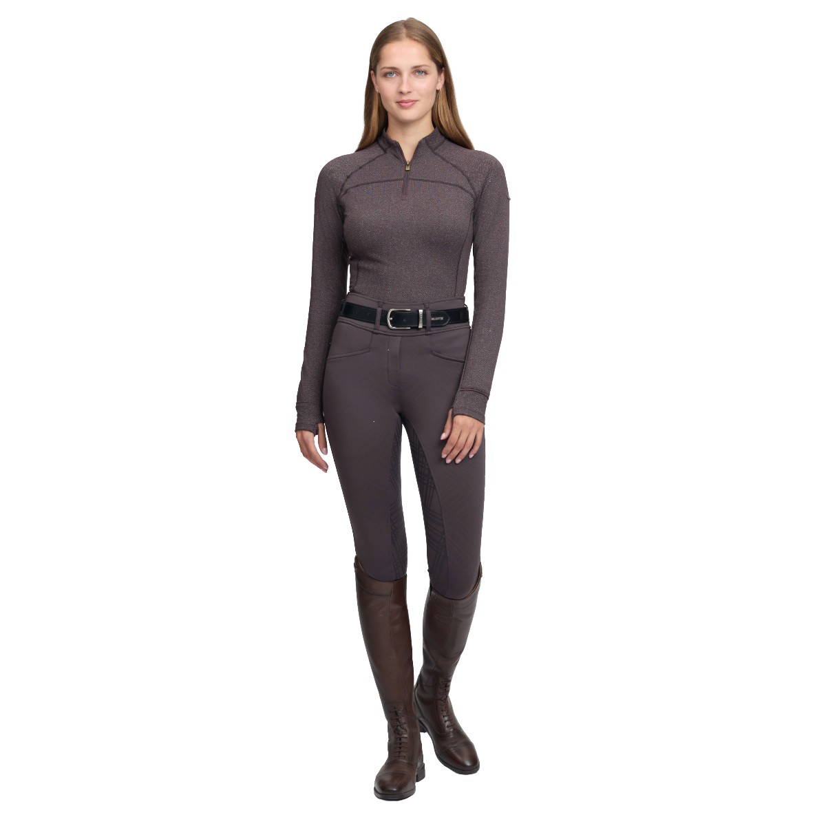 LeMieux Women's Heritage Herringbone Base Layer-Cocoa-model View