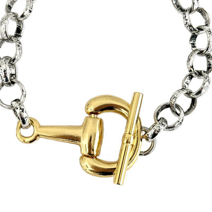V2 Designs Silver Link Bracelet With Gold Bit Toggle Clasp