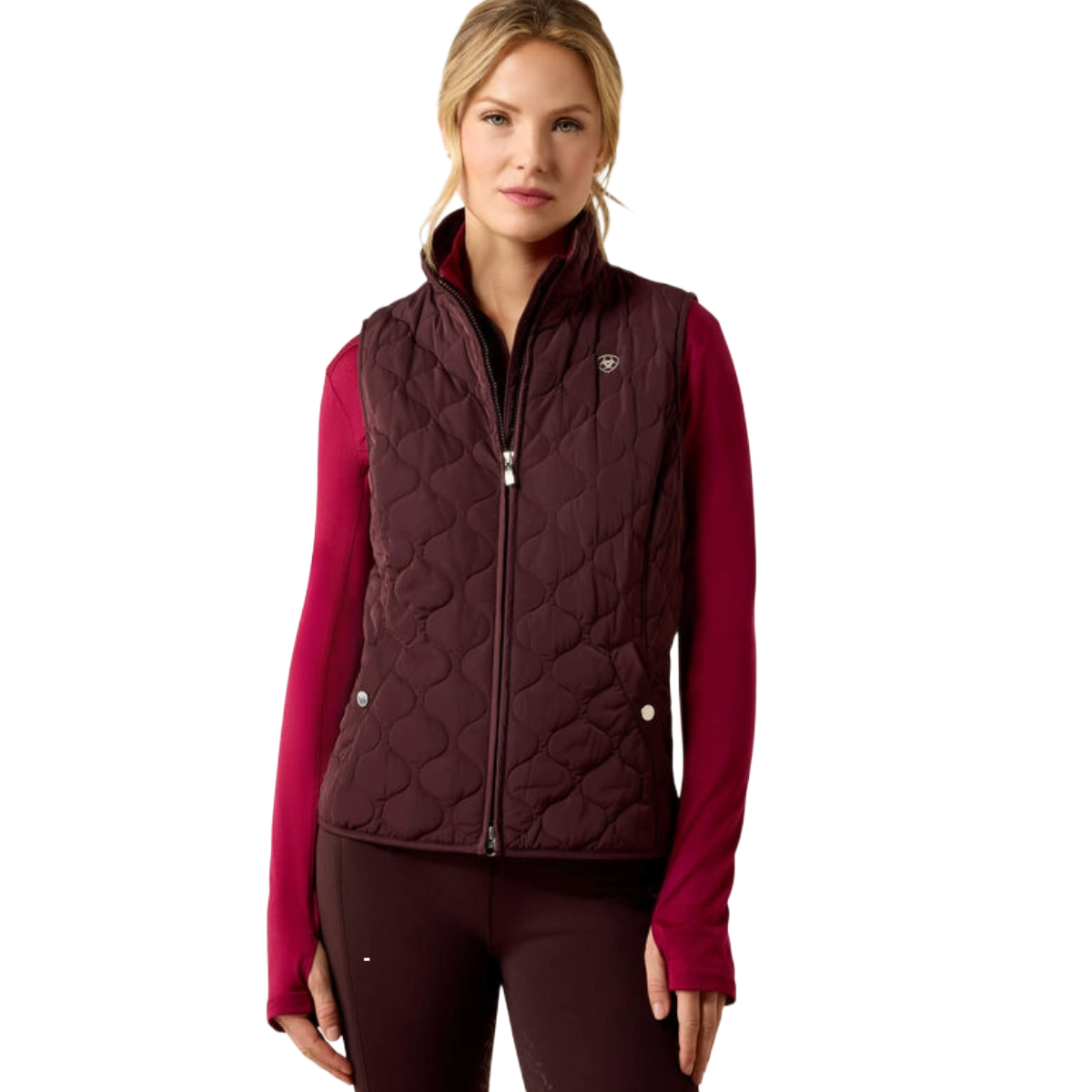 Ariat Women's Ashley 2.0 Insulated Vest model view in Chocolate Plum