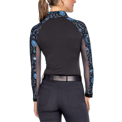 Kastel Long Sleeve French Blue Regal Palm Raglan 1/4 Zip Sun Shirt