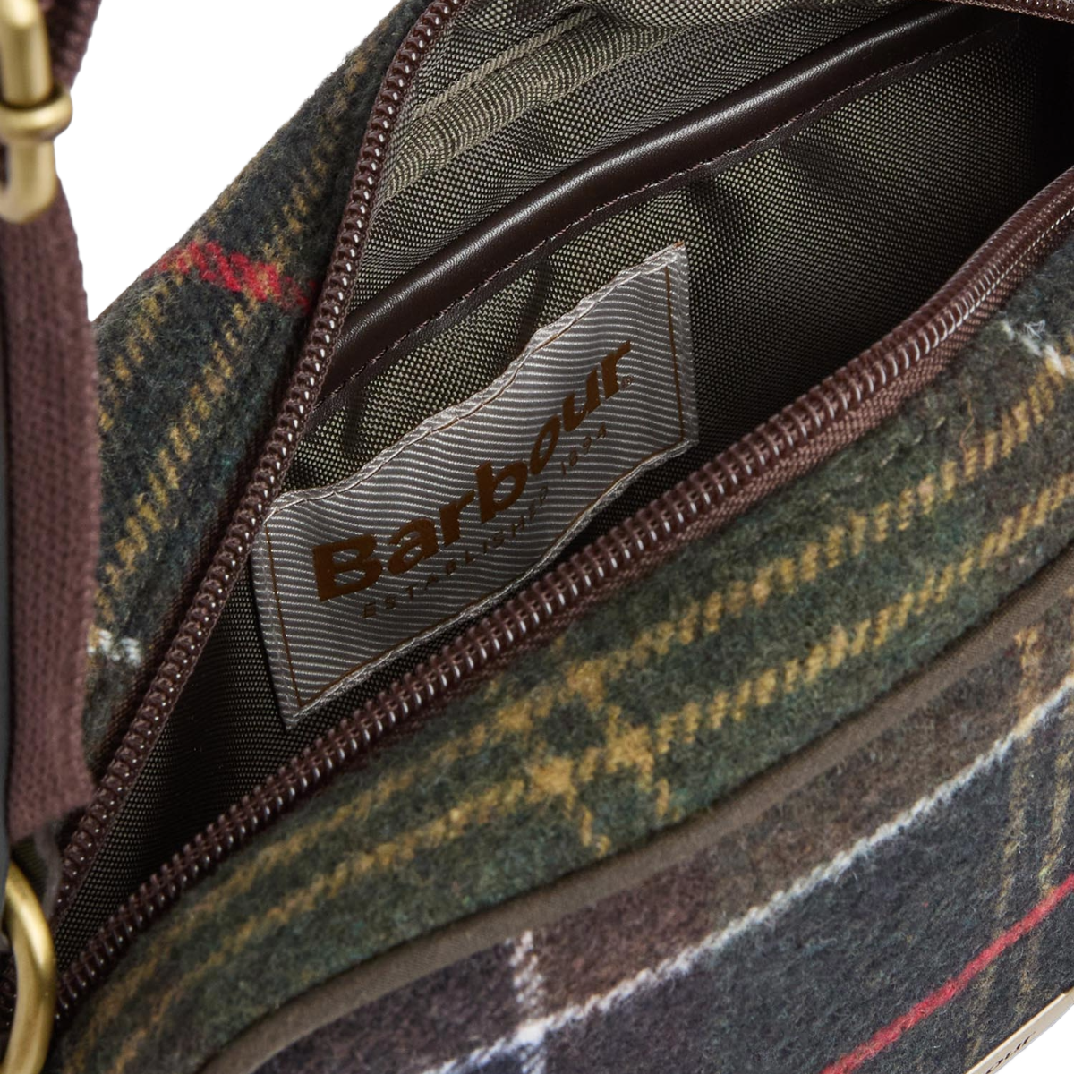 Barbour Contine Tartan Mini Crossbody Bag, Classic Tartan, inside logo view