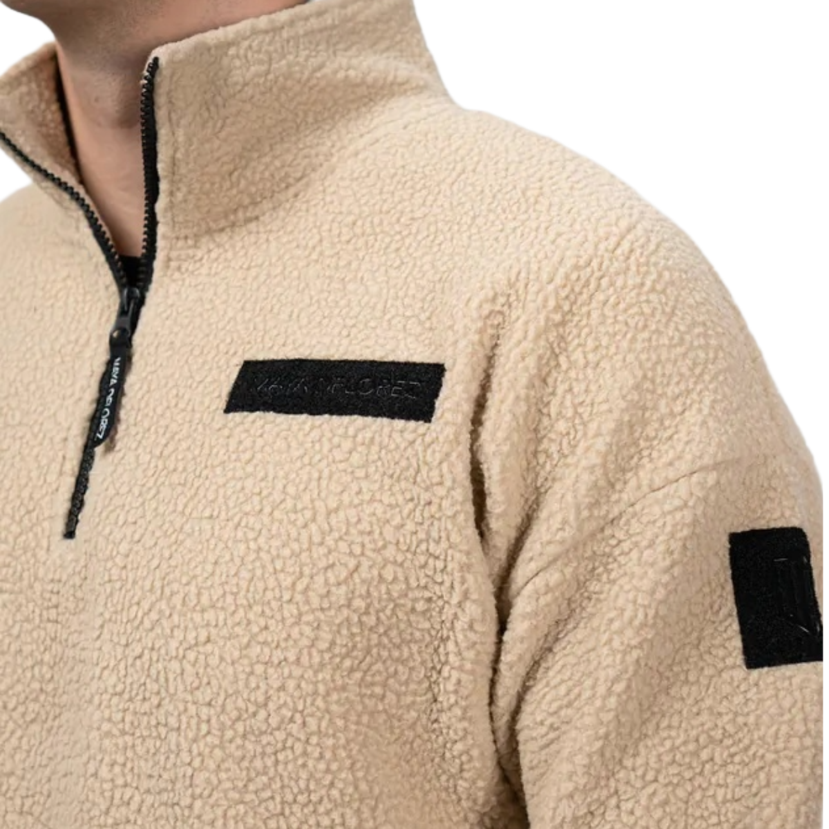 Maya Delorez Unisex Teddy Halfzip Sweater-Beige-Logo View