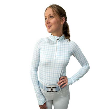 Dapplebay Gingham 1/4 Zip Long Sleeve Riding Top