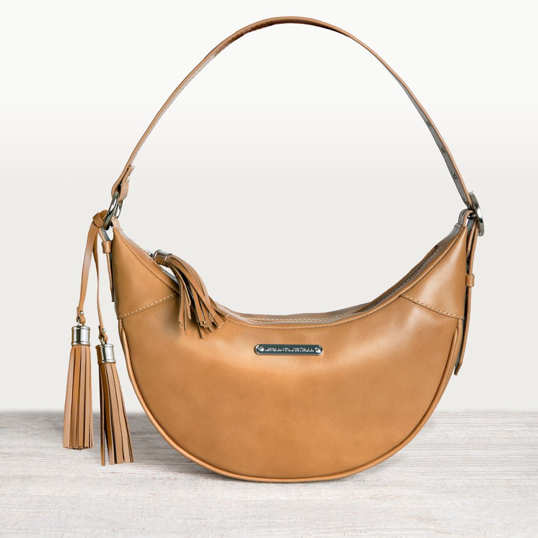 Urban Equestrian  Elle -Half-Moon Vanity Luxury Leather Handbag in Caramel
