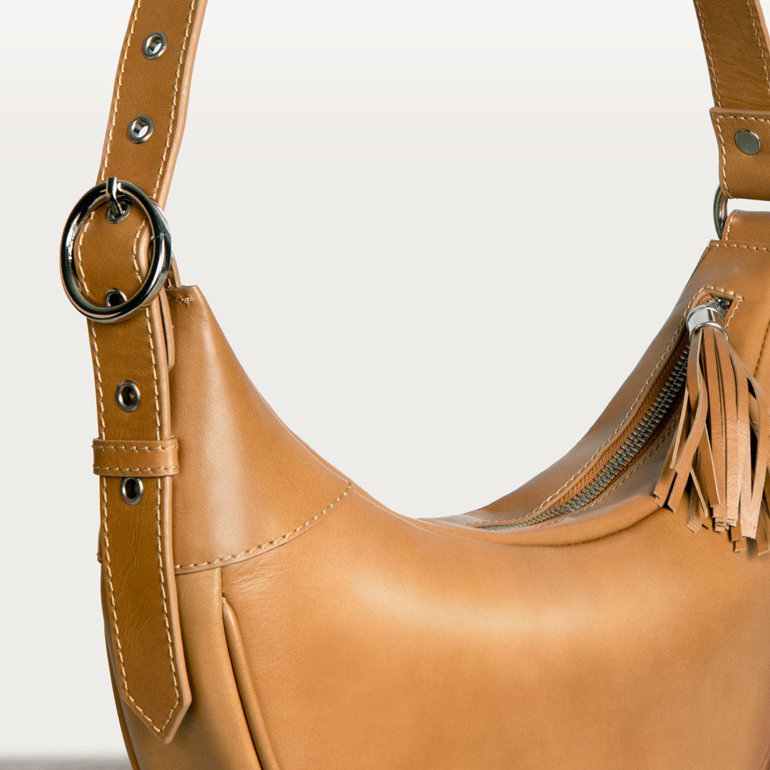 Urban Equestrian  Elle -Half-Moon Vanity Luxury Leather Handbag in Caramel