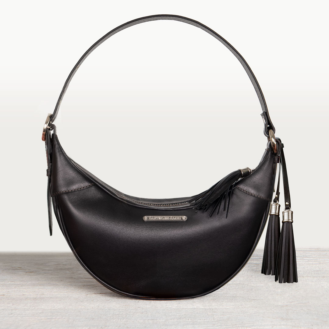 Urban Equestrian  Elle -Half-Moon Vanity Luxury Leather Handbag in Black