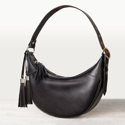 Urban Equestrian  Elle -Half-Moon Vanity Luxury Leather Handbag in Black