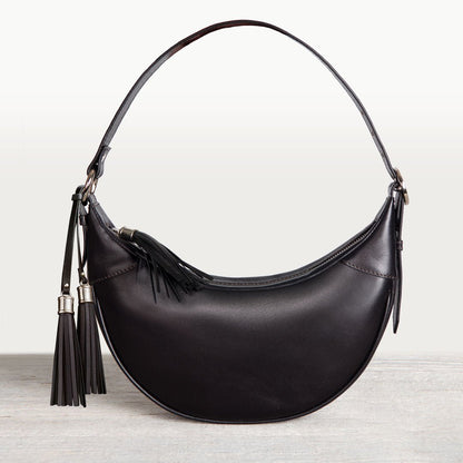 Urban Equestrian  Elle -Half-Moon Vanity Luxury Leather Handbag in Black